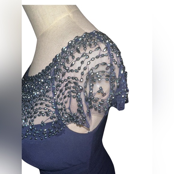 XScape Beaded Knee Length Bodycon Cocktail and Party Dress Sz 4 in Navy - Picture 8 of 12